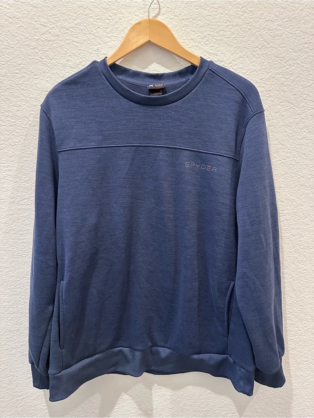 Spyder Active Mens Crewneck Sweatshirt Navy Blue Heather Fleece Pullover Large